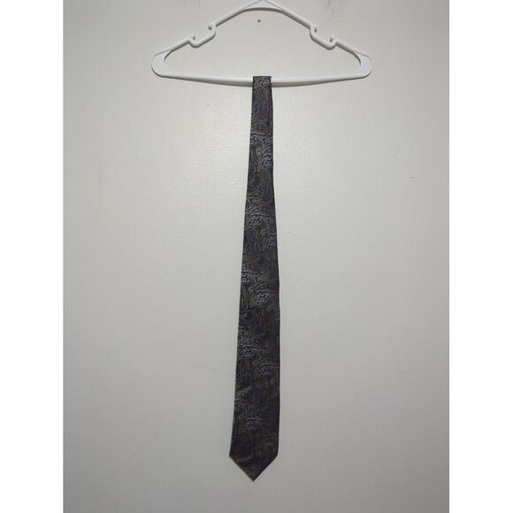 Platinum Designs Mens Washable Black/Silver Paisley Reflective 100% Silk Tie - Picture 1 of 7